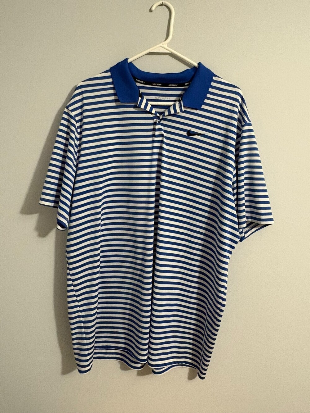 Nike Golf Victory Dri-Fit Polo Shirt Mens XL Blue White Striped Short Sleeve